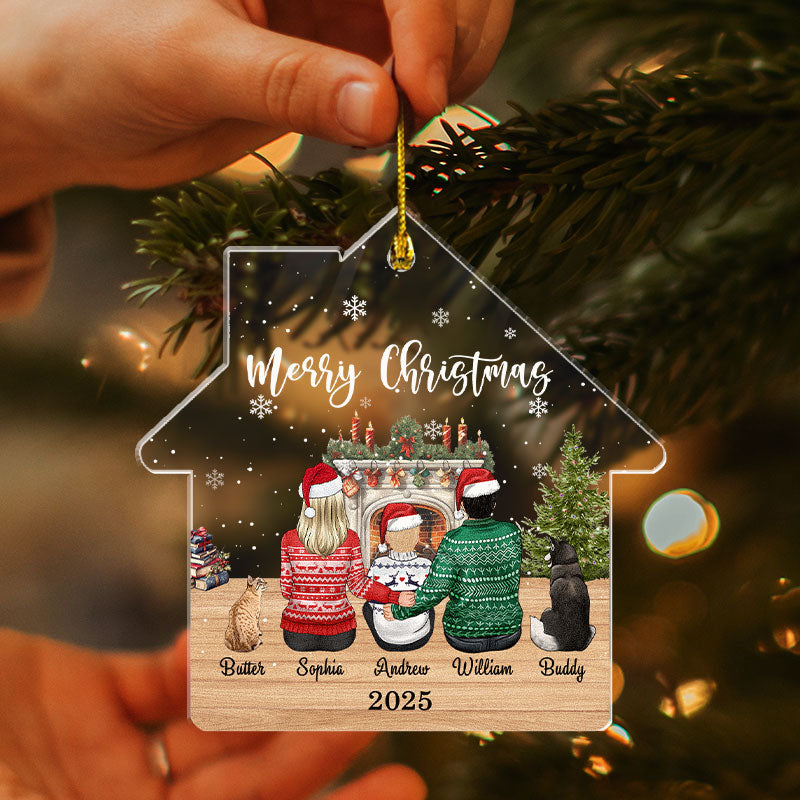 Merry Christmas - Custom Family And Pet - Personalized Acrylic Ornament