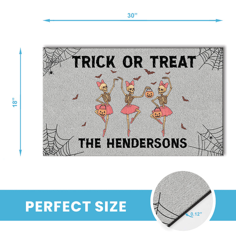 Trick Or Treat - Funny Halloween Skeleton - Personalized Doormat