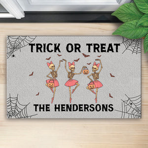 Trick Or Treat - Funny Halloween Skeleton - Personalized Doormat