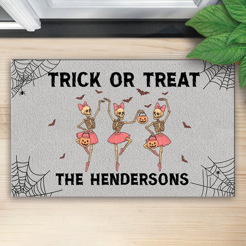 Trick Or Treat - Funny Halloween Skeleton - Personalized Doormat
