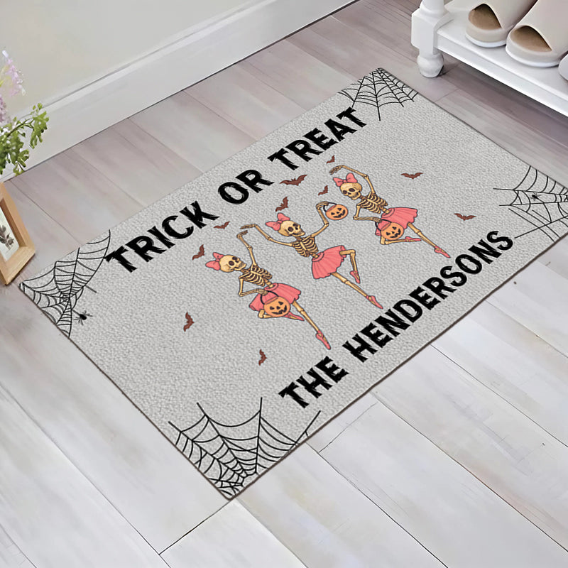 Trick Or Treat - Funny Halloween Skeleton - Personalized Doormat