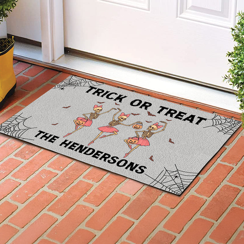 Trick Or Treat - Funny Halloween Skeleton - Personalized Doormat