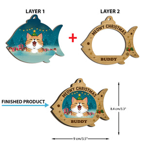 Meowy Christmas - Funny Gift For Cat Lovers - Personalized 2-Layered Wooden Ornament