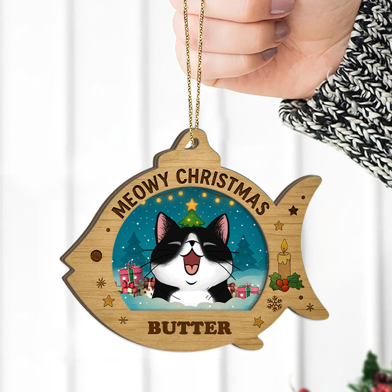 Meowy Christmas - Funny Gift For Cat Lovers - Personalized 2-Layered Wooden Ornament