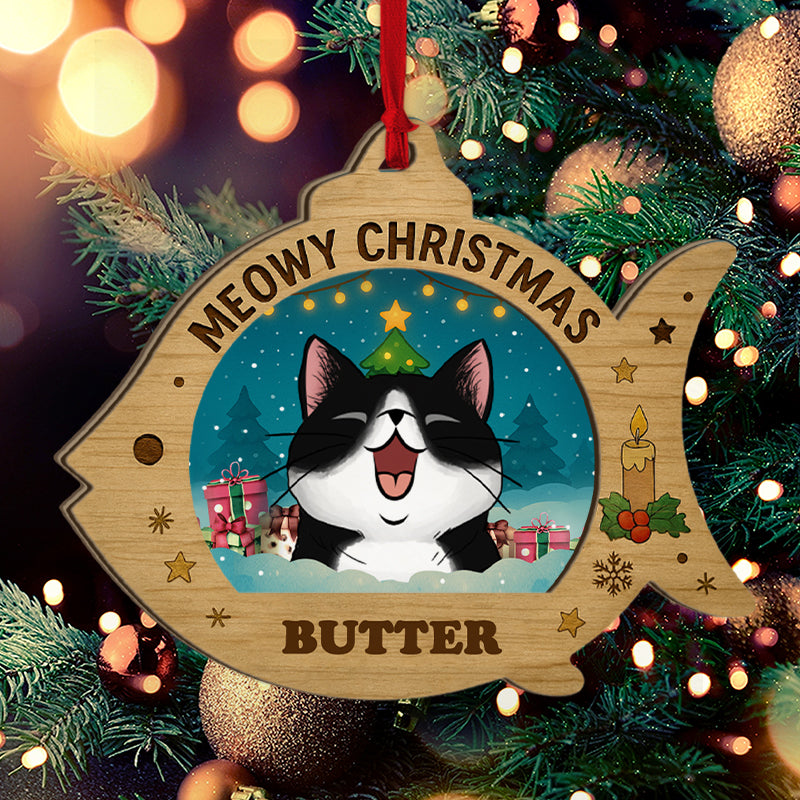 Meowy Christmas - Funny Gift For Cat Lovers - Personalized 2-Layered Wooden Ornament