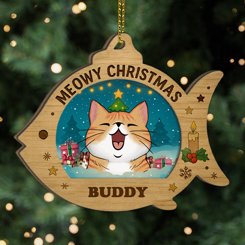 Meowy Christmas - Funny Gift For Cat Lovers - Personalized 2-Layered Wooden Ornament