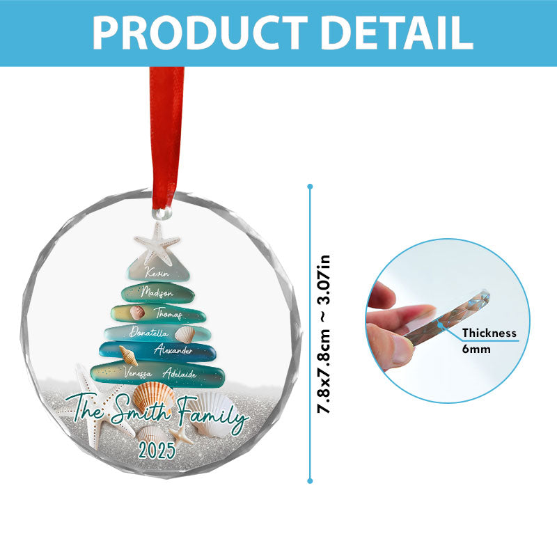 Sea Glass Family Tree - Personalized Circle Glass Ornament