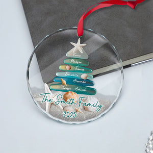 Sea Glass Family Tree - Personalized Circle Glass Ornament