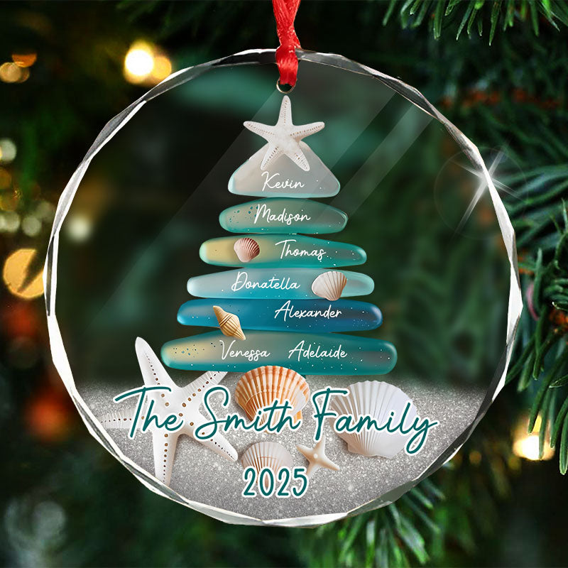 Sea Glass Family Tree - Personalized Circle Glass Ornament