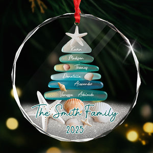 Sea Glass Family Tree - Personalized Circle Glass Ornament