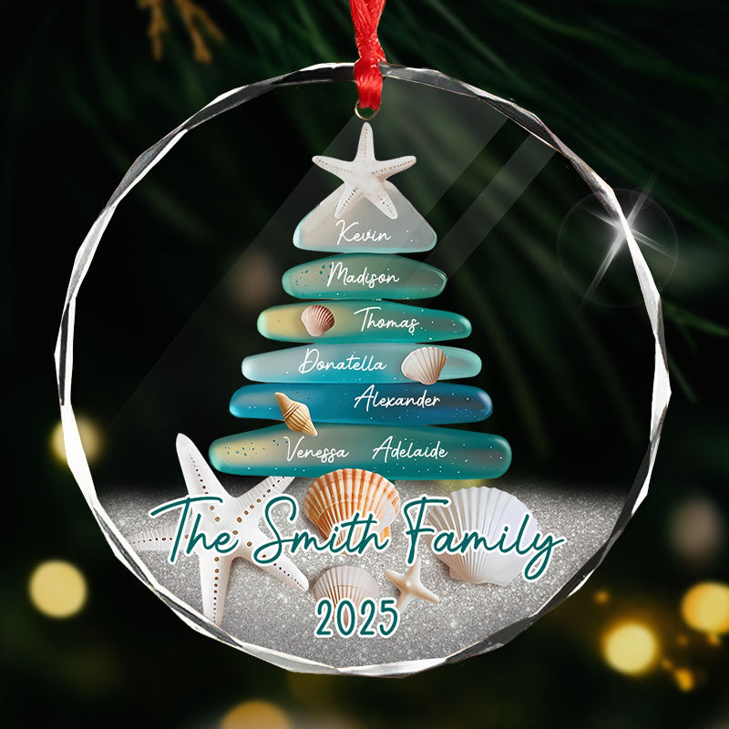 Sea Glass Family Tree - Personalized Circle Glass Ornament