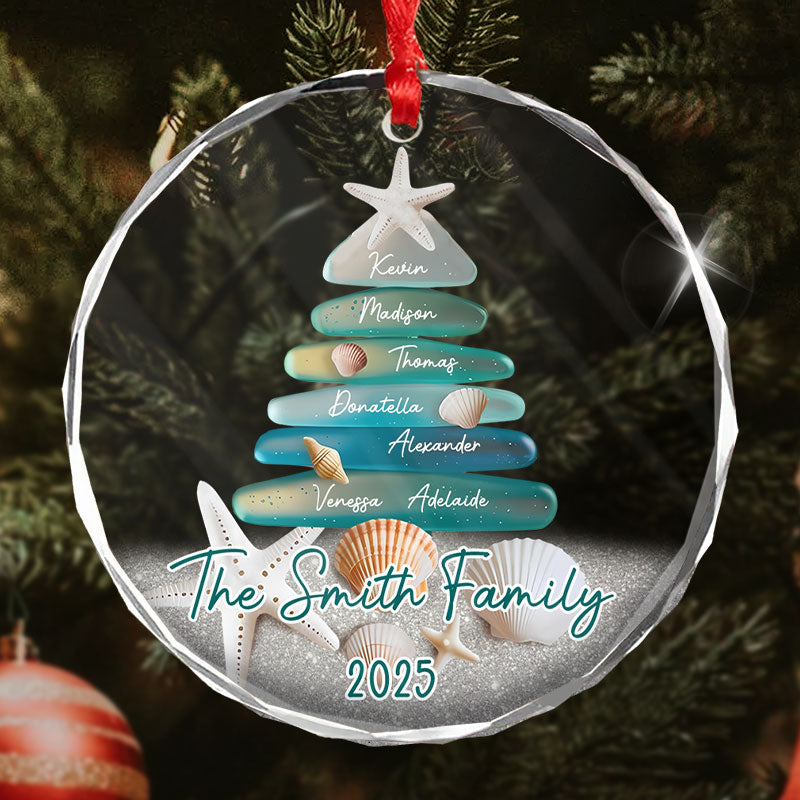 Sea Glass Family Tree - Personalized Circle Glass Ornament